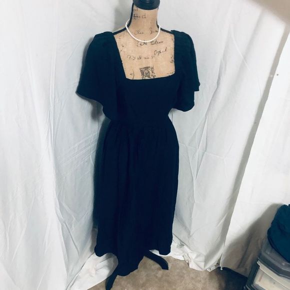 A New Day Women's Black Square Neck Puff Sleeve A-Line Maxi Dress Size 6 NWT - Picture 2 of 12